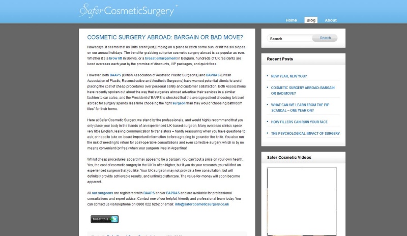Blog Posts for Safer Cosmetic Surgery